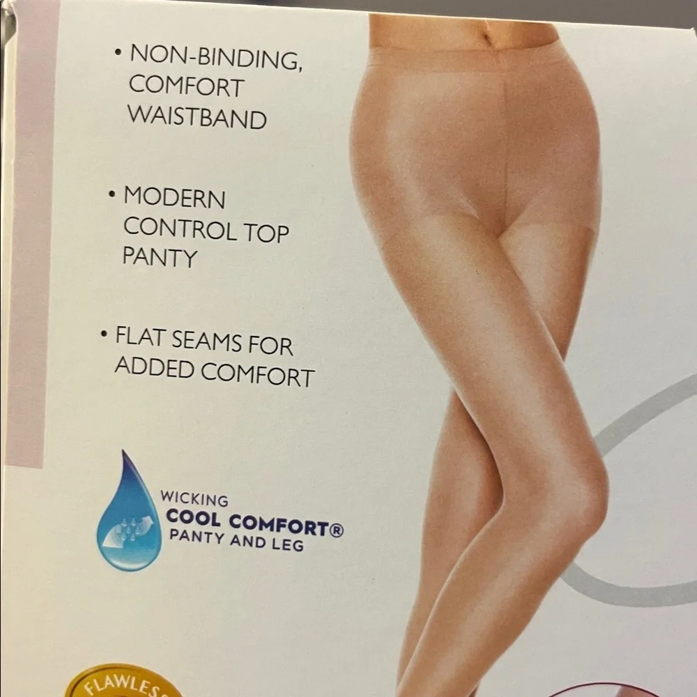 Hanes Silk Reflection Extra Sheer Toeless Control Top Buff Pantyhose size CD